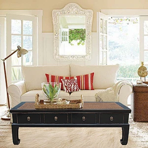 chinese lacquer solid wood pine rattan top coffee table furniture