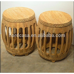 Furniture supplier design furniture chinese stool wooden drum stool old pine made chinese drum natural stool