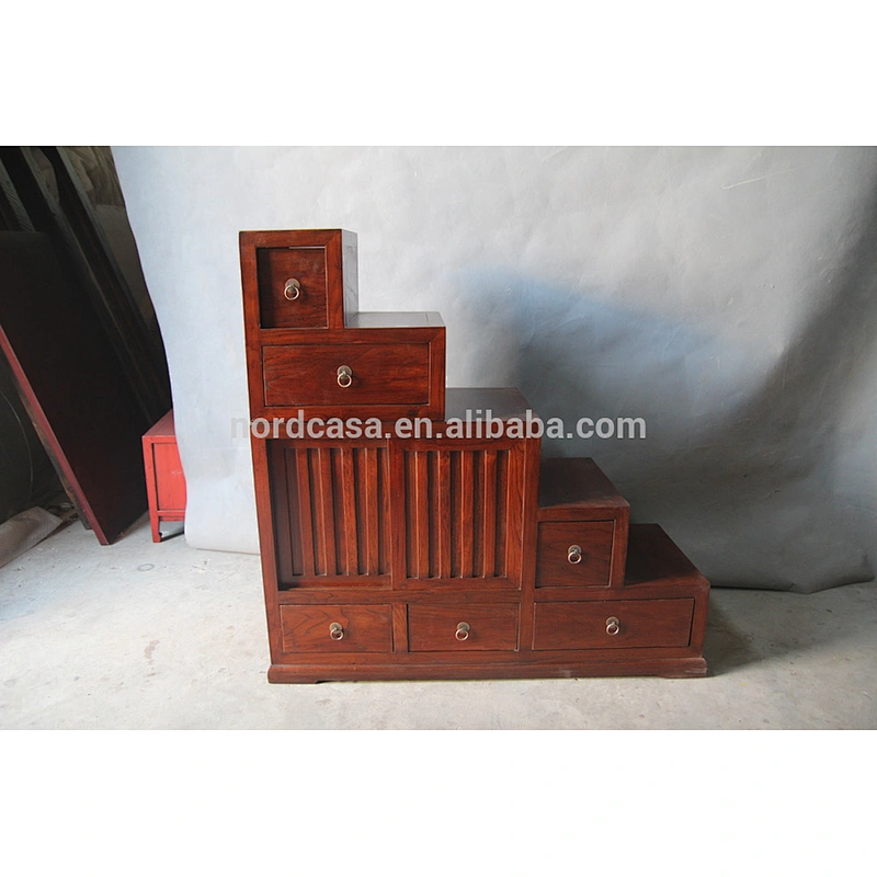 antique chinese step furniture black reproduction stair cabinet with many drawer