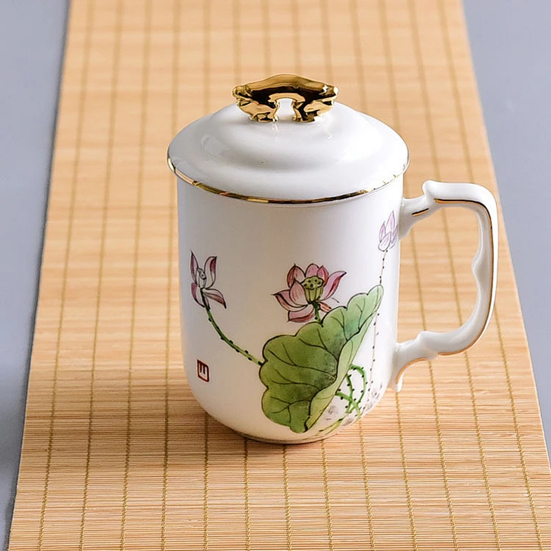 Traditional chinese flower pattern bone china porcelain cup with cover for tea