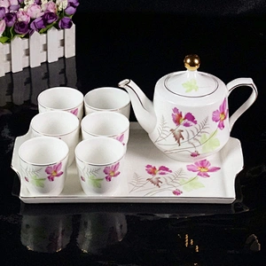 Hot Sell Ceramic Tea Cup Set High Quality Pearl Kettle Tea Pot Set New Design with Tray Customized Logo Flower Tea Pot