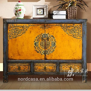 pine wood Mongolia Three Drawer Two Door cabinet