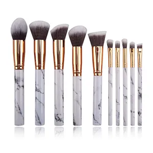 10 sets of Professional white Makeup Brushes Marbling Handle Eye Shadow Eyebrow Lip Eye Make Up Brush