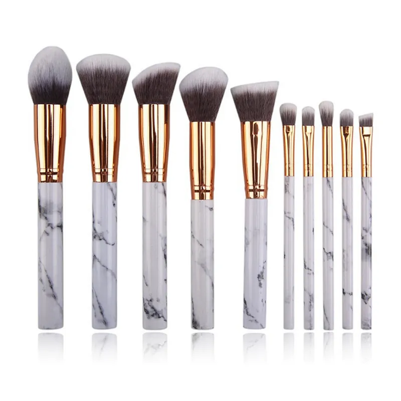 10 sets of Professional white Makeup Brushes Marbling Handle Eye Shadow Eyebrow Lip Eye Make Up Brush