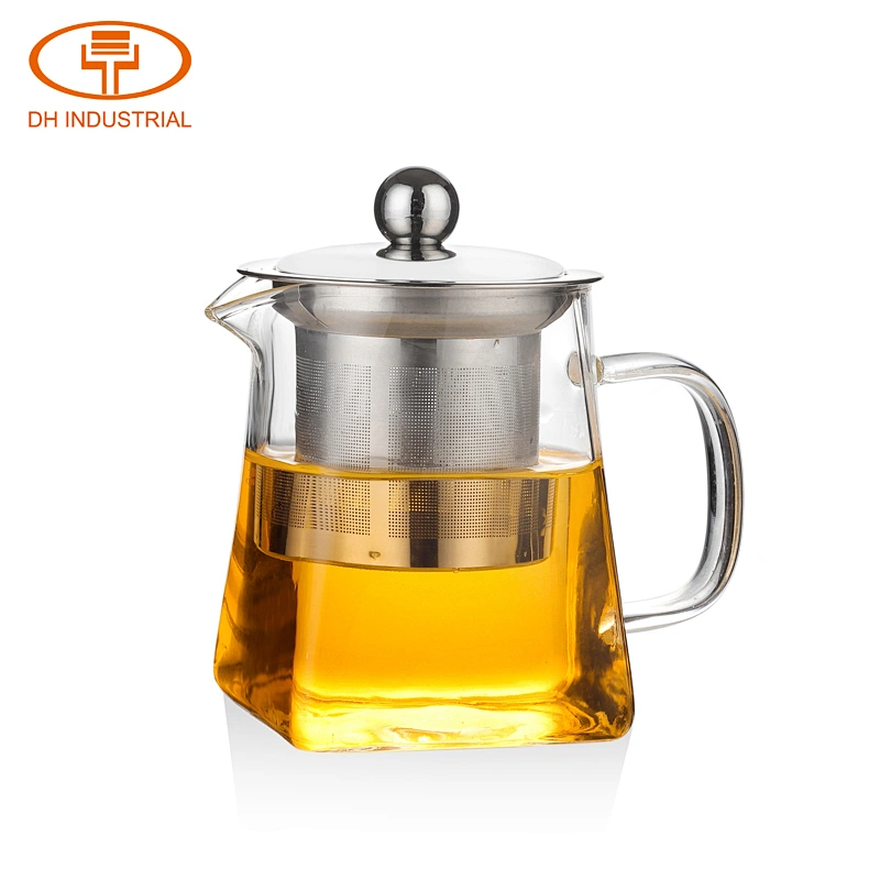 500ml Eco-friendly food grade glass teapots with 304 stainless steel lid