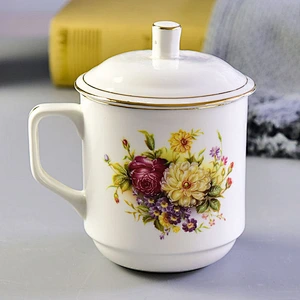 Wholesale price rose flower decorate ceramic tea cup for office
