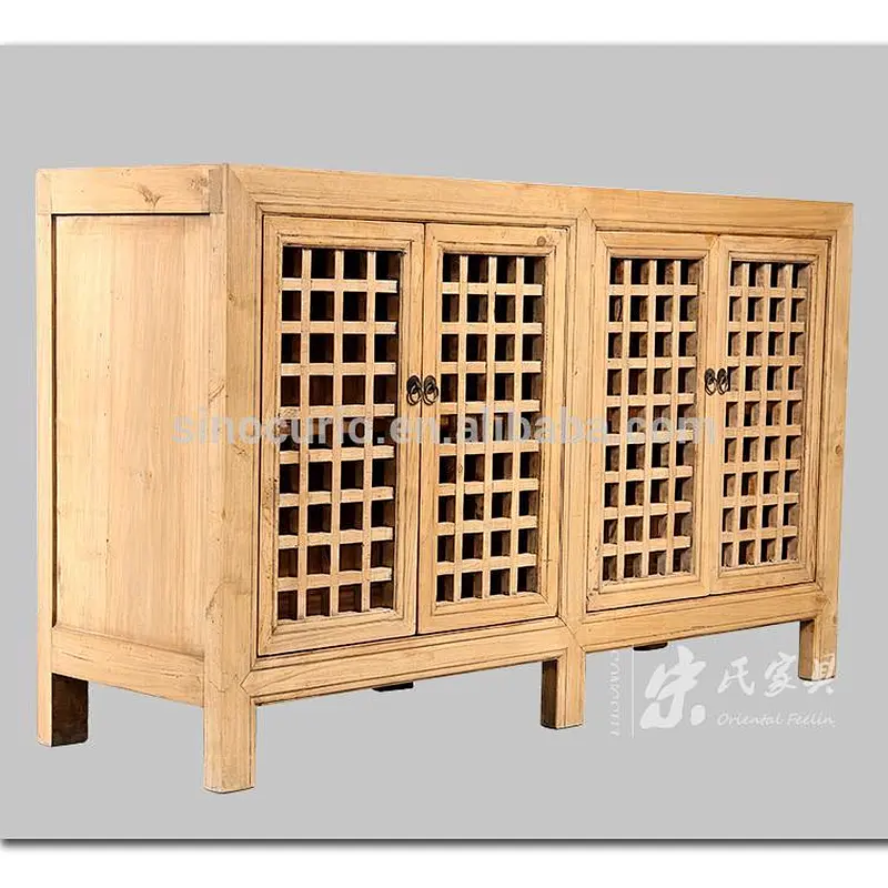Chinese antique natural cabinet kitchen cupboard lattice wooden door