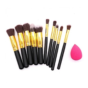 Private Label Black 10pcs Makeup Brush Set With Makeup Sponge
