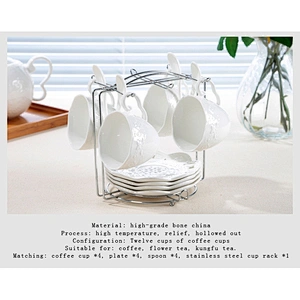 Elegant white carving pateern design combined cup+dish sets for afternoon tea