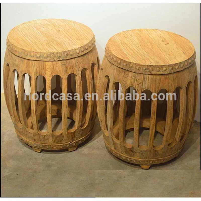 Chinese antique style solid wood drum stool/vintage wooden drum stool/wooden round drum stool