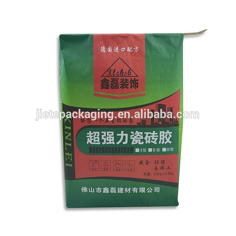 Green 25kg cement, mortar, tile adhesive kraft paper packing bags with valve port