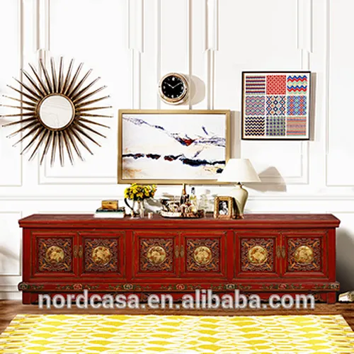 Chinese antique lacquerd glossy furniture solid wood TV cabinet for luxury use