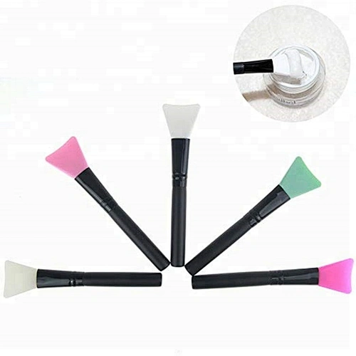 Wholesale black wood handle flat silicone face/facial mask applicator brush for makeup