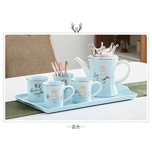 Factory Wholesale in-stock Water Kettle Delicate Ceramic Coffee Cup 10 pcs Porcelain Tea Set with Tray
