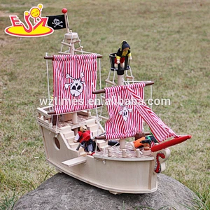 wholesale high quality unique style wooden toy pirate ship for sale W03B061-Z