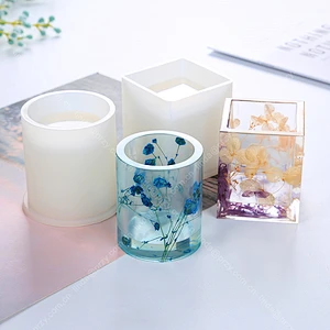 Round Mirror Pen Holder Silicone Mold DIY Dried square Flower Crystal Epoxy Flower Pot Pen Insert Concrete Storage Molds