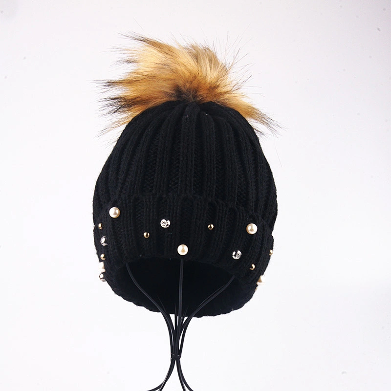 custom winter plush warm winter knitted beanie hat bling beanie hat