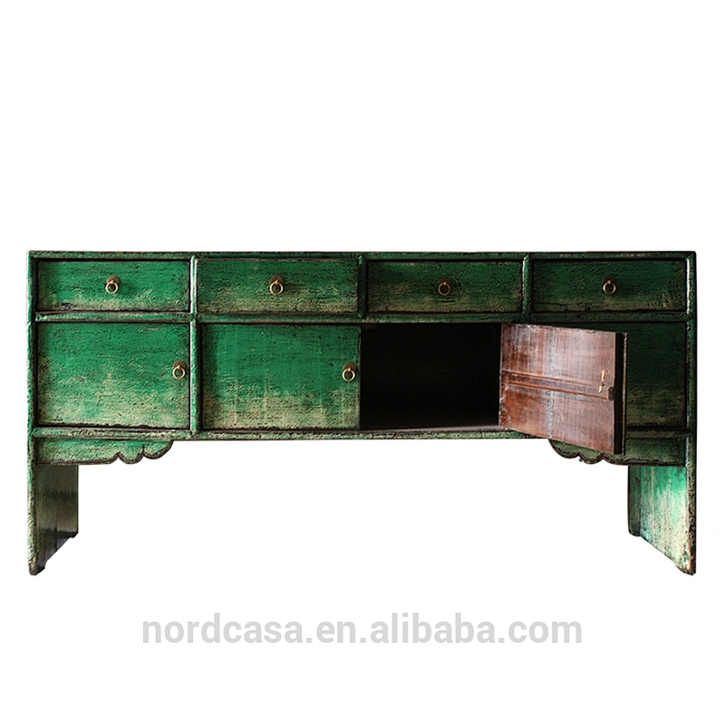 Chinese antique appearance reclaimed wood chinese lacquer low cabinet