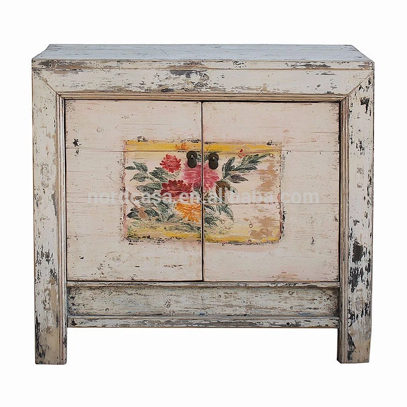 Unique antique chinese furniture white wash finished with painting sideboard