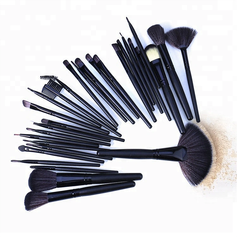 Professional 32pcs Black Makeup Brushes Set Powder Blusher Contour Cosmetic Beauty Tools with Leather Case