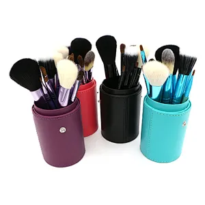portable 12 Pieces pu Barrel Makeup Brushes Set With color Bag Professional Brushes For Makeup