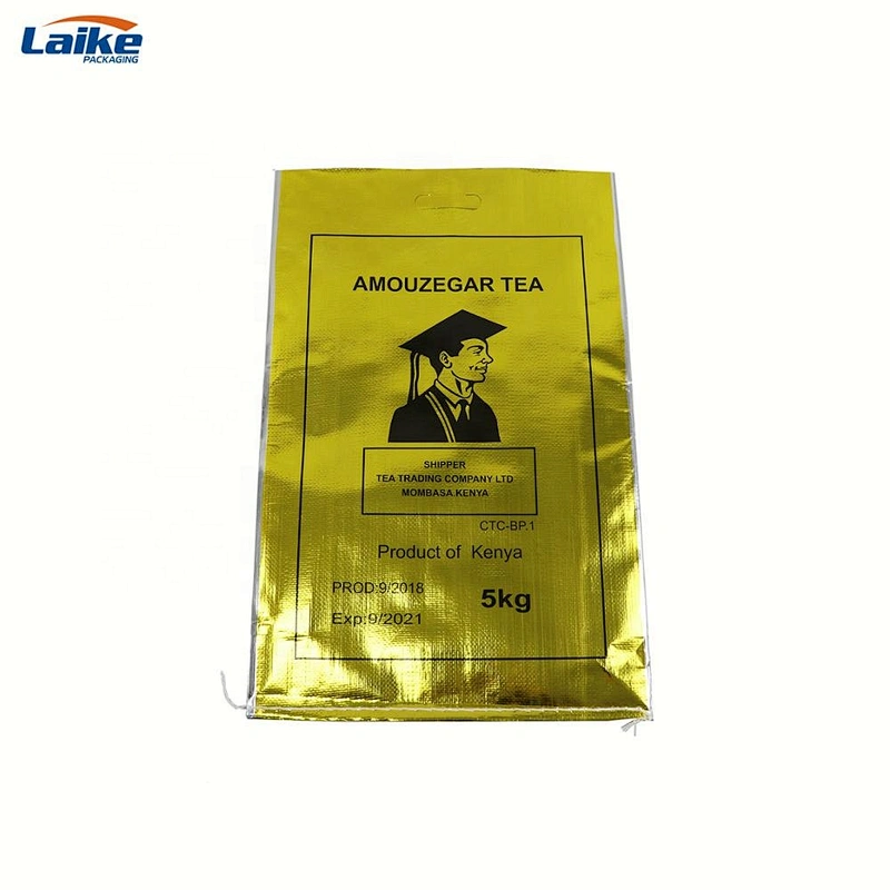 Eco friendly gold foil laminated tea packaging seed rice wheat flour  pp woven sack bag