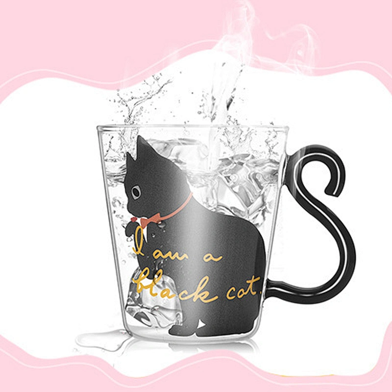 2019 creative design flower coffee cup adorable cat pattern small glass tea cups