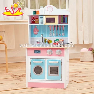 Nuevo diseño de niñas de madera rosa que cocinan juguetes para el juego de simulación W10C329