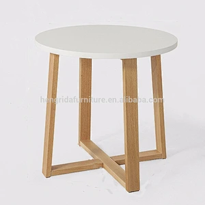 scandinavian small round solid oak wood white fancy coffee table with white MDF top