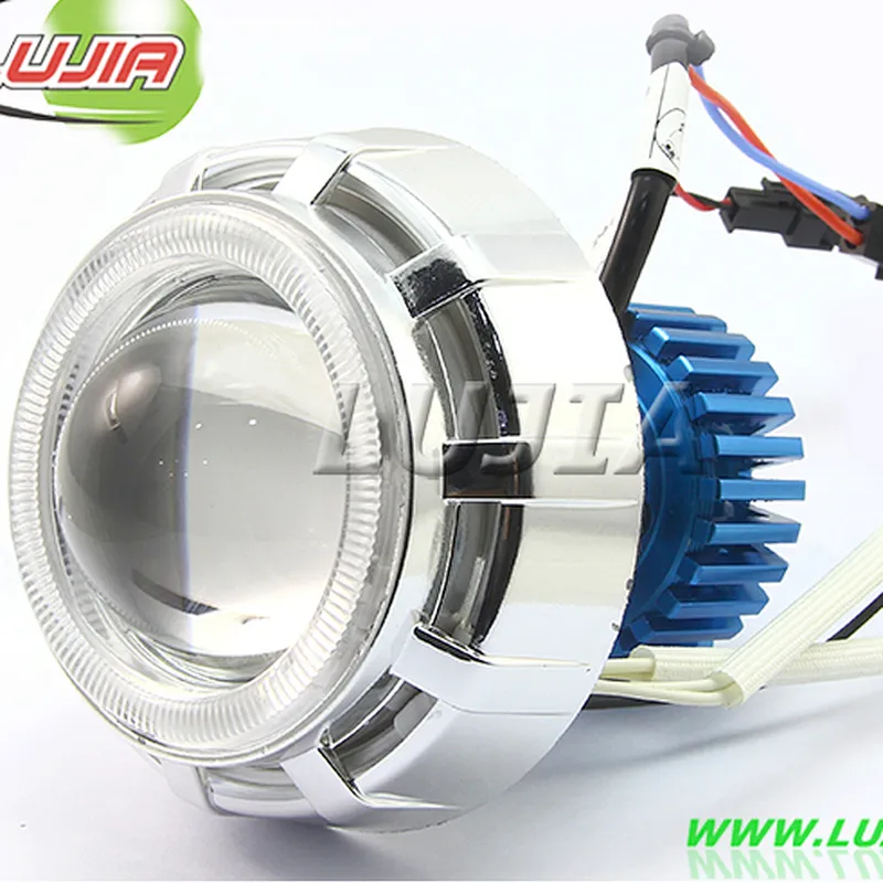 High/low beam Bi-Xenon HID projector lens 8W18W 2200LM Motorcycle LED devil eye projector headlight/double angel eyes headlights