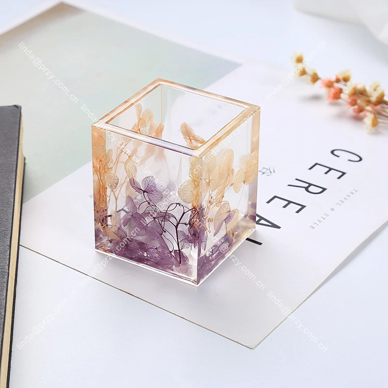 Round Mirror Pen Holder Silicone Mold DIY Dried square Flower Crystal Epoxy Flower Pot Pen Insert Concrete Storage Molds