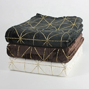 100% Polyester Foil printed shiny Flannel Blanket Throw