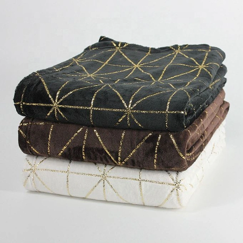 100% Polyester Foil printed shiny Flannel Blanket Throw