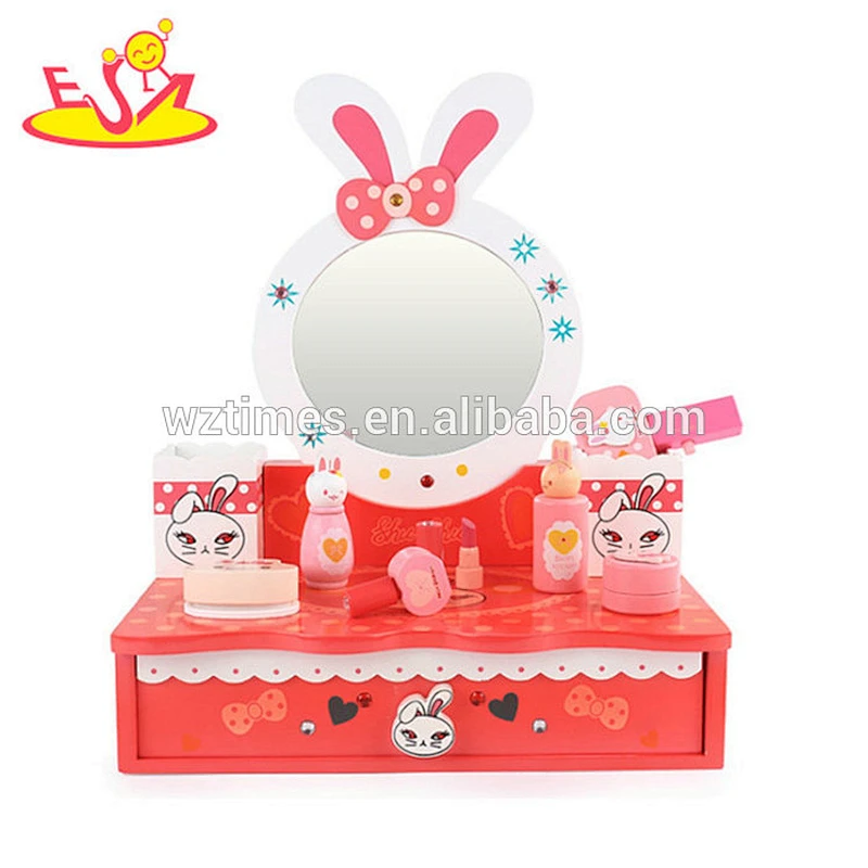 Wholesale beautiful dressing table design cartoon wooden dresser toy for baby W10D164