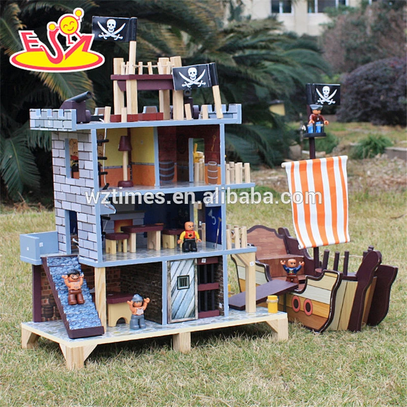 2018 wholesale boys wooden pirate doll house new design kids wooden pirate doll house pretend play pirate doll house W06A162