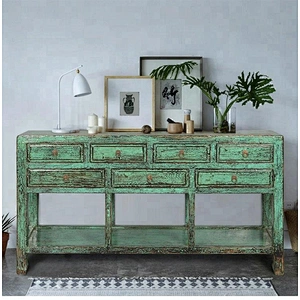 chinese antique distressed lacquered wooden furniture, console table in living room