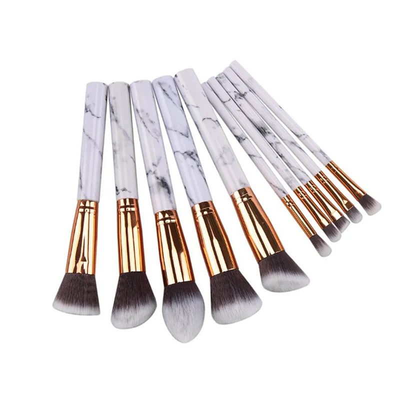 10 sets of Professional white Makeup Brushes Marbling Handle Eye Shadow Eyebrow Lip Eye Make Up Brush