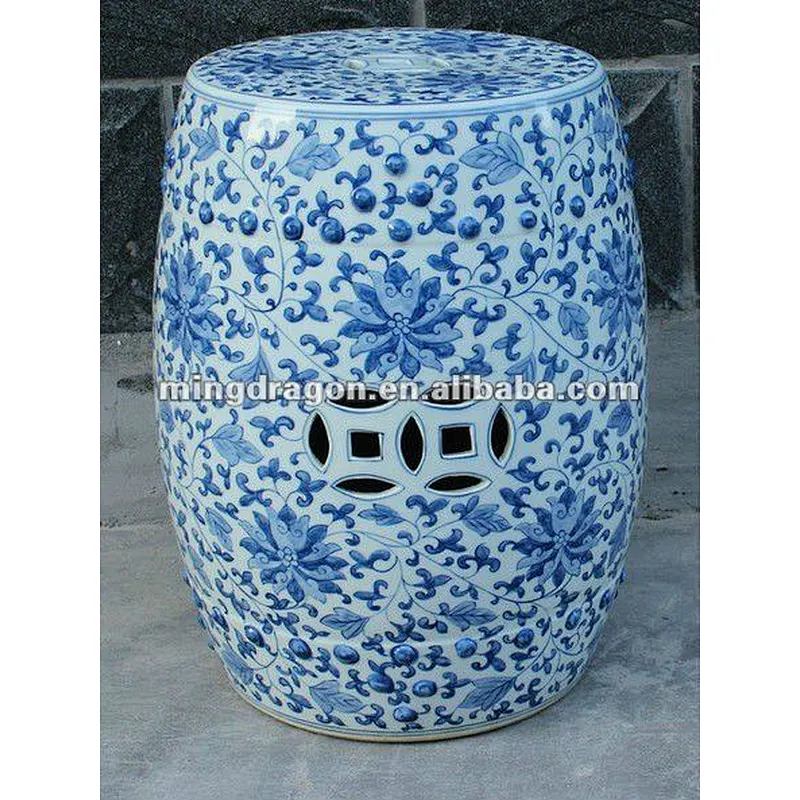 Chinese antique white and blue garden ceramic stool