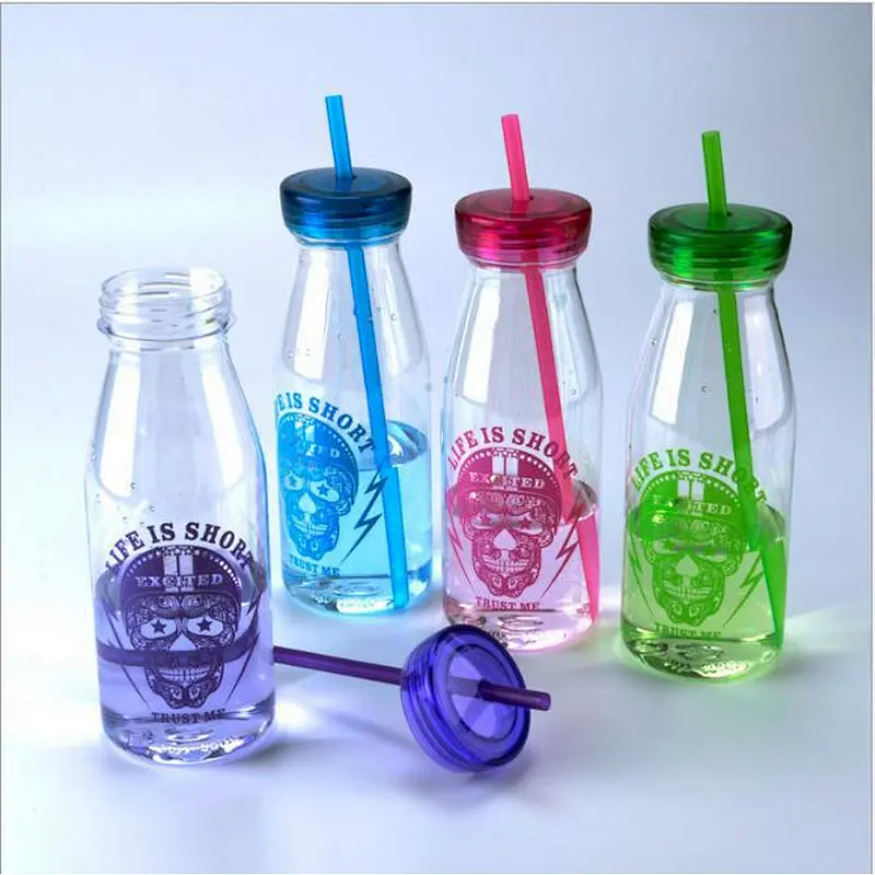 Milk Bottle Style Custom Tumblers with Straw