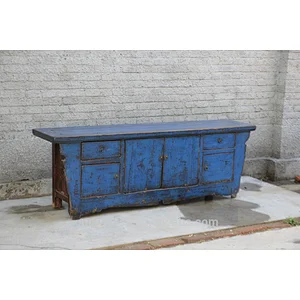 Chinese antique blue lacquer solid wood TV cabinet