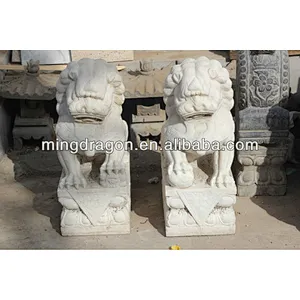 Chinese Antique White Marble Garden Stone Lion