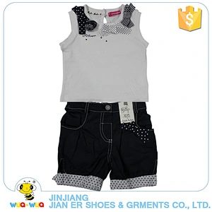 Custom design boutique short sleeve shirt 2 piece baby girl outfit set