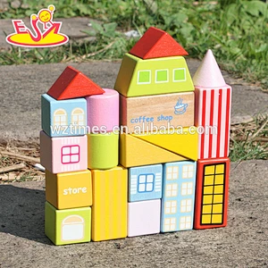 2018 New design 19 pieces wooden blocks for kids funny house shape wooden blocks for kids W13A119