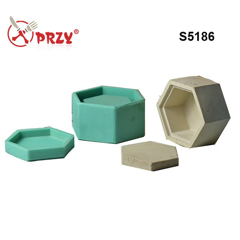 Hexagon Container With Lid 6'' Cylinder Planter Silicone Mold silicone vase mold
