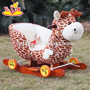 2018 Top fashion toddlers wooden rocking horse with wheels W16D081