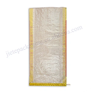 Foil film laminated pp woven Rice bag 25kg with gold printing for flour, sugar,grain,corn