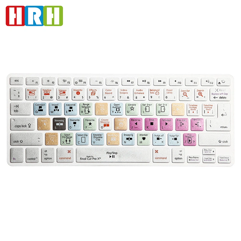 China Suppliers Waterproof Final cut pro X Shortcut Silicone Keyboard Protector custom keyboard cover for macbook pro 13 cover