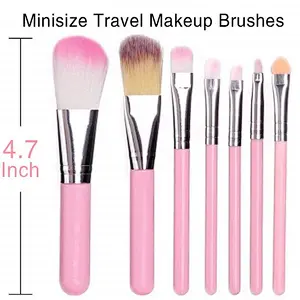 Beauty tools private label makeup brush kit 7pcs travel pink makeup brush set with metal case