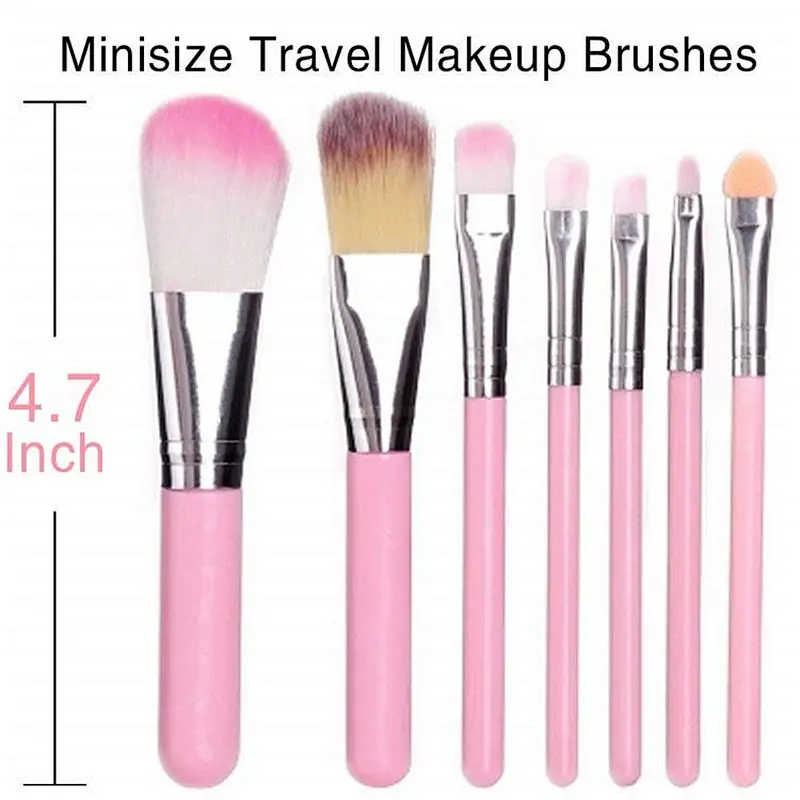 Beauty tools private label makeup brush kit 7pcs travel pink makeup brush set with metal case