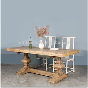 Vintage wood dining table carved square old pine table